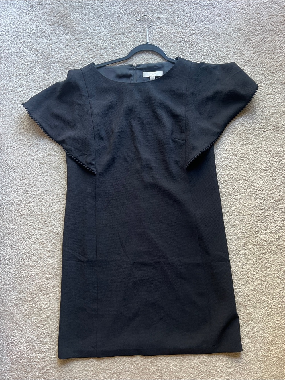 LOFT Black Midi Dress with Flutter Cap Sleeves - Size 12 - New With Tags